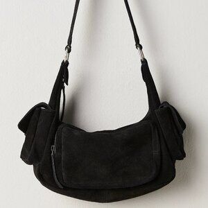 FREE PEOPLE Siren Suede Shoulder/Crossbody Bag In Black NWT